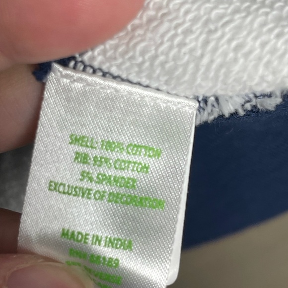 Lilly Pulitzer | Navy White Stripe Ballad Sweatshirt Sequined Palm Tree Beachy - Picture 5 of 7